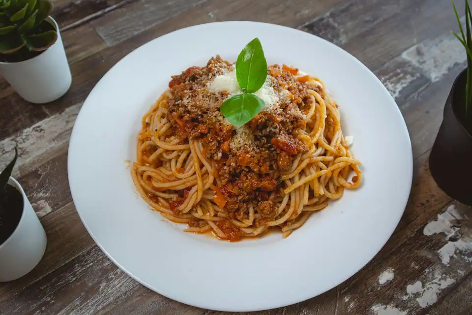 Pappardelle with ragù and basil